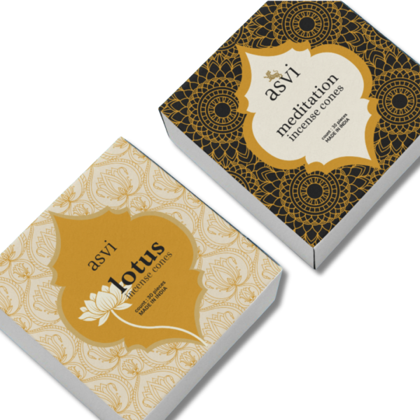 Handcrafted incense cones in sacred lotus and Dhyan blends – ideal for inner peace